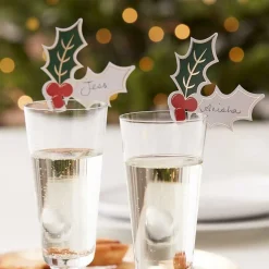 Party Delights Tableware<Gold Foiled Holly Drinks Topper (12Pk)
