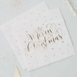 Party Delights Tableware<Gold Foiled Merry Christmas Paper Napkins - 33Cm (20Pk)