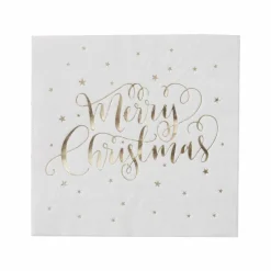 Party Delights Tableware<Gold Foiled Merry Christmas Paper Napkins - 33Cm (20Pk)