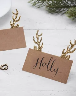 Party Delights Tableware<Gold Glitter Antler Kraft Place Cards (10Pk)