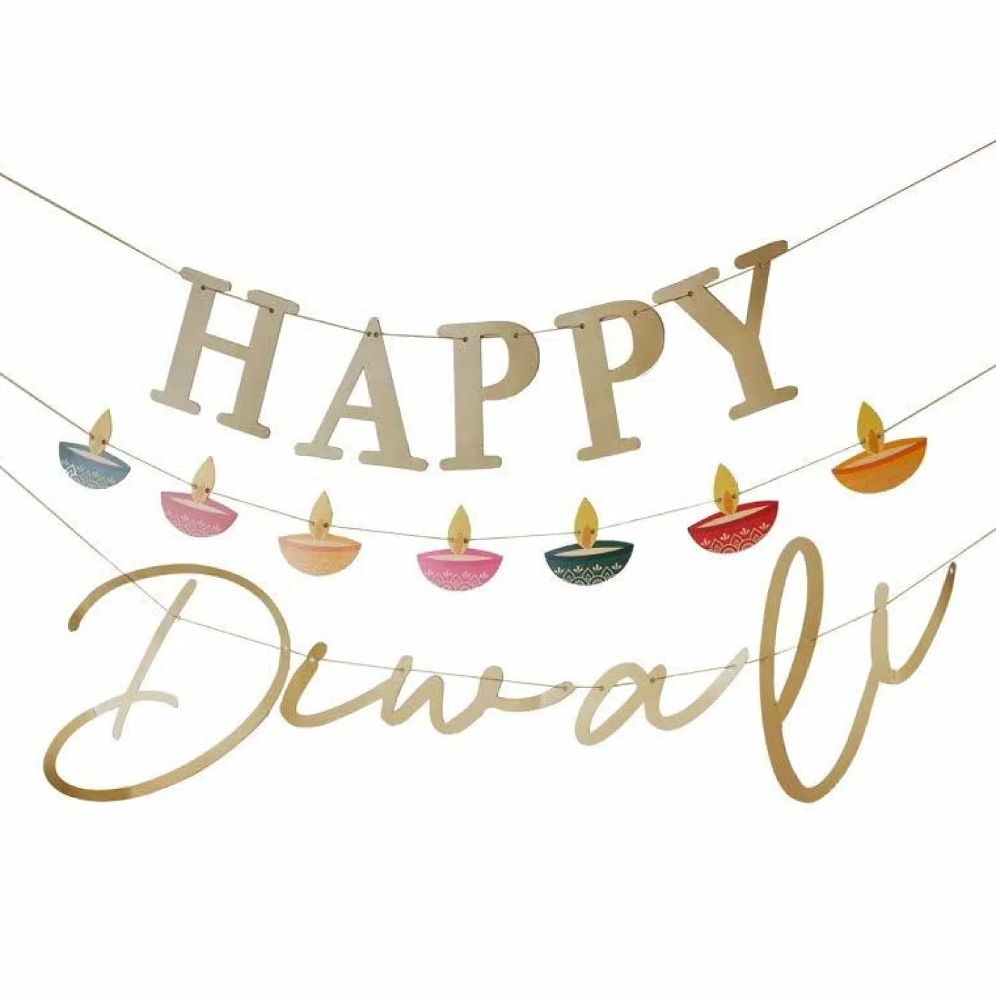 Gold Happy Diwali Paper Banner - 1.5M<Party Delights Clearance