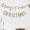 Party Delights Hanging Decorations<Gold Merry Fucking Christmas Paper Banner - 1.5M