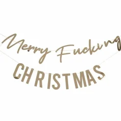 Party Delights Hanging Decorations<Gold Merry Fucking Christmas Paper Banner - 1.5M