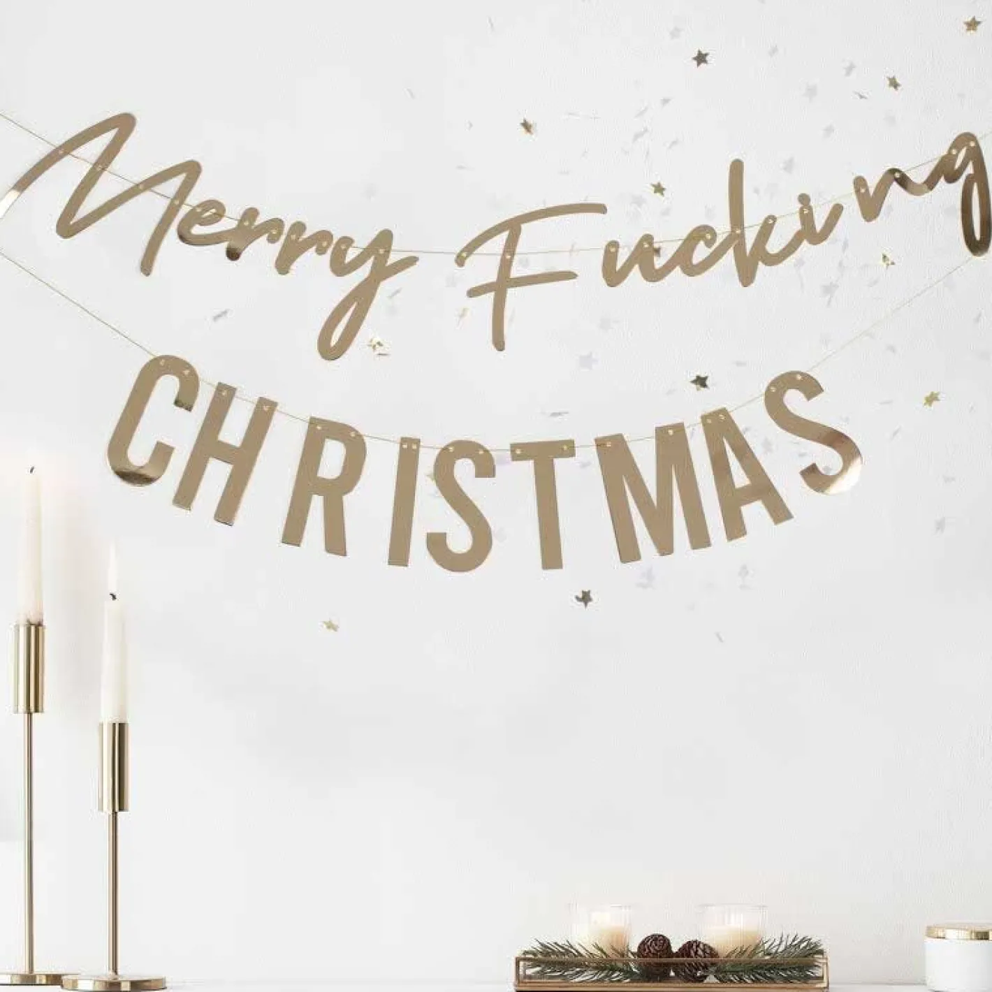 Gold Merry Fucking Christmas Paper Banner - 1.5M<Party Delights Hot