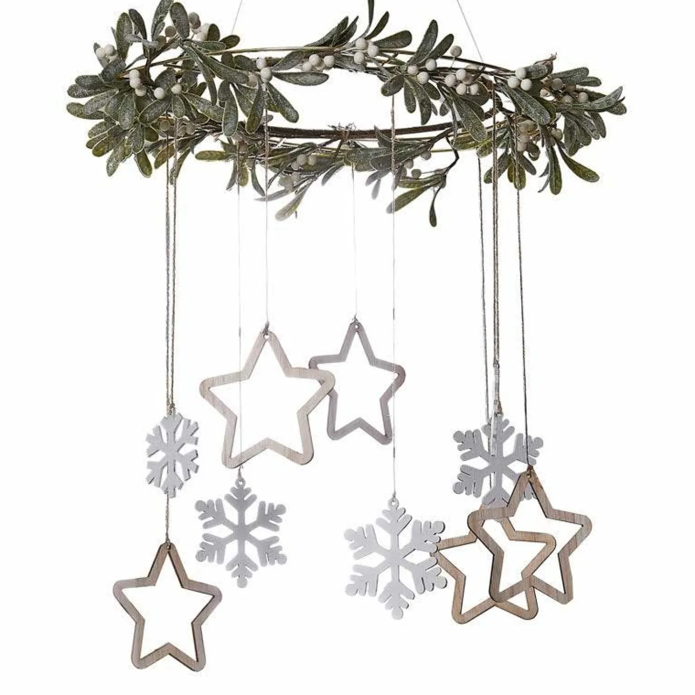 Gold Metal Hoop With Foliage & Wooden Hanging Decorations - 40Cm<Party Delights Clearance
