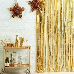 Gold Metallic Foil Fringe Curtain<Party Delights Online