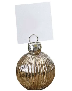 Party Delights Tableware<Gold Ribbed Bauble Place Card Holders (4Pk)