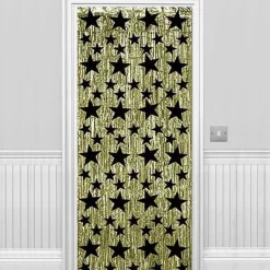 Gold With Black Stars Metallic Foil Curtain - 2.4M<Party Delights Outlet