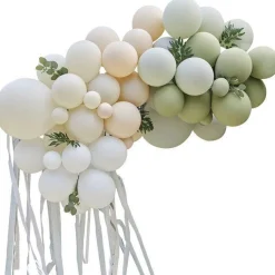 Green And Nude Balloon Arch With Streamers - 70 Balloons<Party Delights Clearance