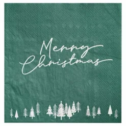 Party Delights Tableware<Green Merry Christmas Paper Napkins - 33Cm (16Pk)