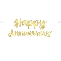 Happy Anniversary Gold Paper Banner - 1.8M<Party Delights Online