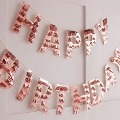 Happy Birthday Rose Gold Fringe Bunting<Party Delights Discount