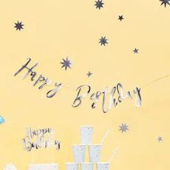 Happy Birthday Silver Banner - 0.6M<Party Delights Hot