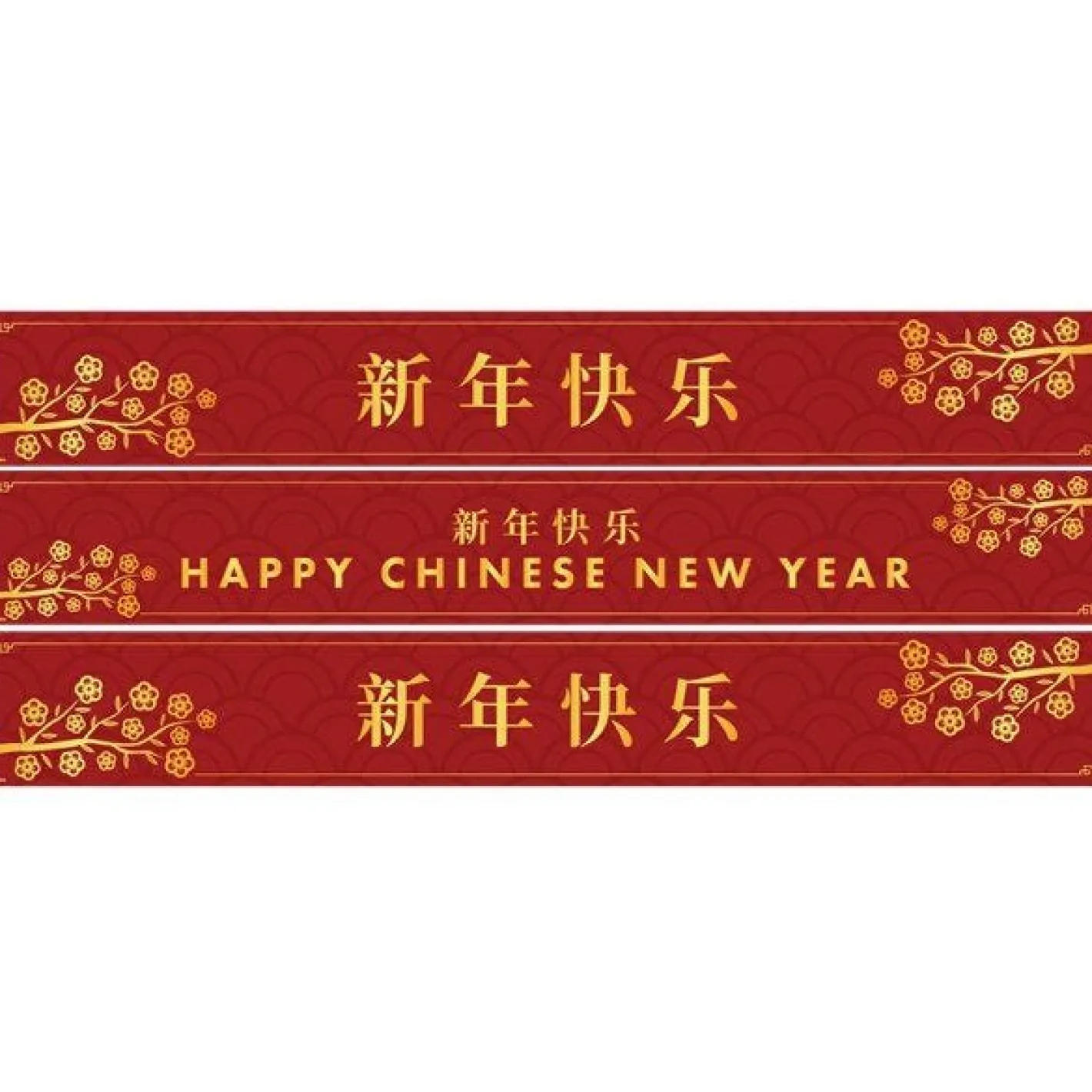Happy Chinese New Year Paper Banners - 1M (3Pk)<Party Delights