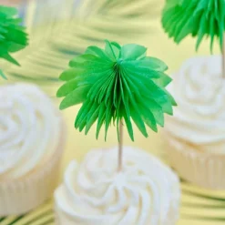 Hawaiian Honeycomb Palm Trees Cupcake Toppers (6Pk)<Party Delights Outlet