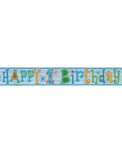Holographic Happy 1St Birthday Boy Foil Banner - 2.7M<Party Delights Hot