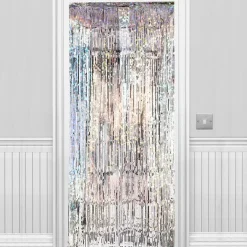 Holographic Silver Foil Door Curtain - 2.4M X 92Cm<Party Delights Discount