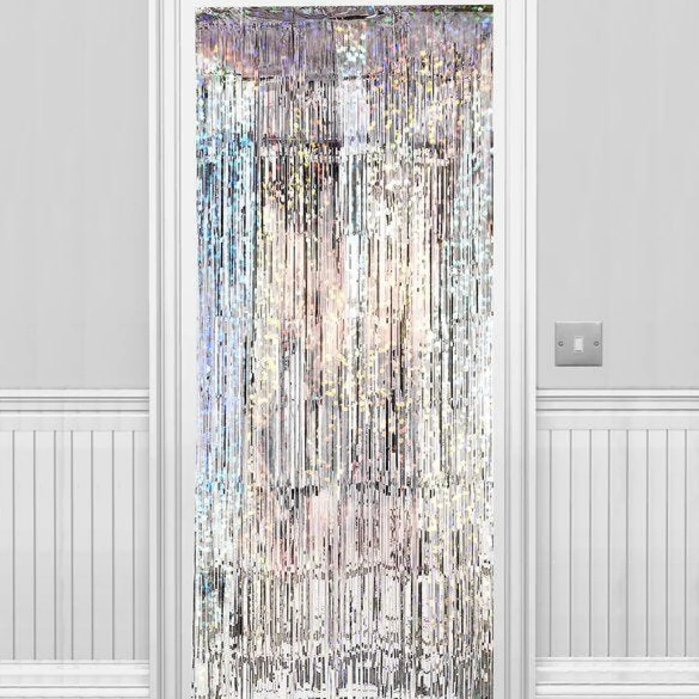 Holographic Silver Foil Door Curtain - 2.4M X 92Cm<Party Delights Discount