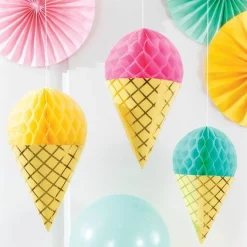 Ice Cream Honeycomb Hanging Cutouts (3Pk)<Party Delights Hot