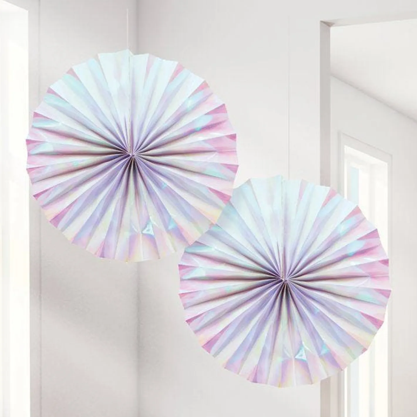 Iridescent Paper Fan Decorations - 30Cm (2Pk)<Party Delights Discount