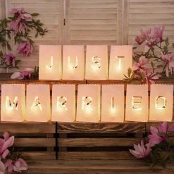 Just Married Lantern Candle Bags - 19Cm (11Pk)<Party Delights