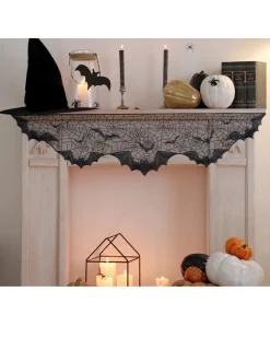 Party Delights Halloween Home Decor<Lace Bat Print Fireplace Drape