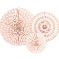 Light Pink Patterned Paper Fans 23Cm-40Cm (3Pk)<Party Delights Discount