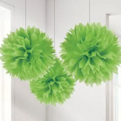 Lime Green Pom Pom Decorations - 40Cm (3Pk)<Party Delights