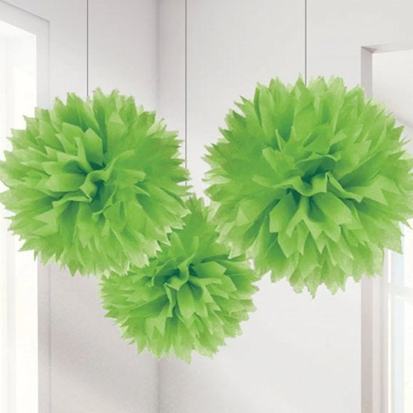 Lime Green Pom Pom Decorations - 40Cm (3Pk)<Party Delights