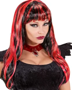 Women's Party Delights Women's<Long Black & Red Wig