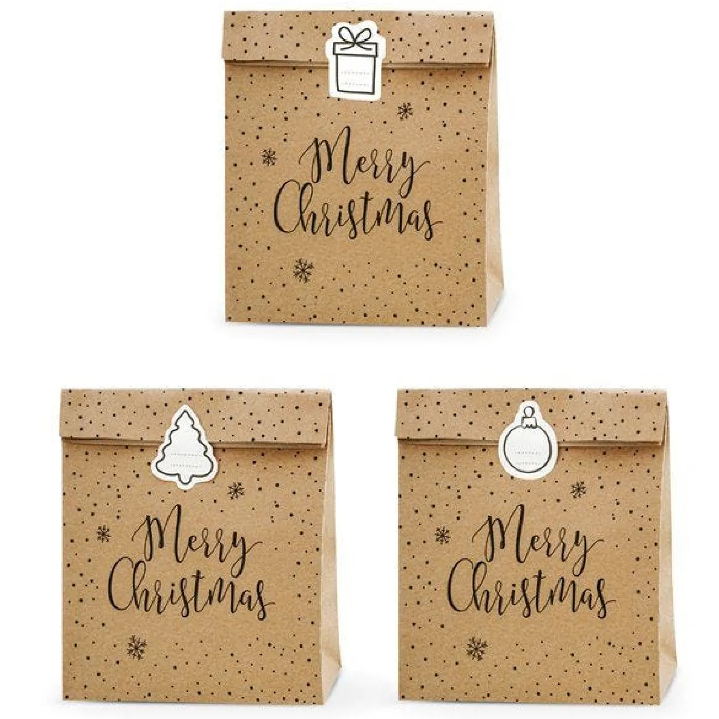 Party Delights Gift Wrapping<Merry Christmas Kraft Gift Bags - 27Cm (3Pk)