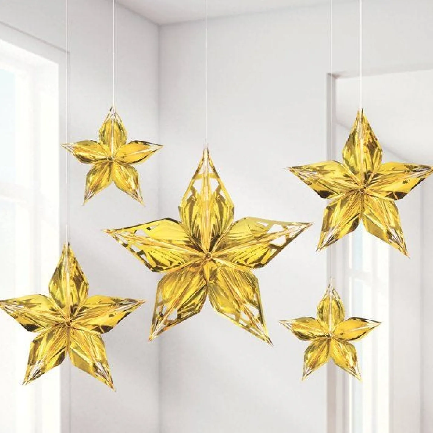 Party Delights Hanging Decorations<Metallic Gold Hanging Stars - 40Cm (5Pk)