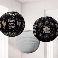Metallic New Year's Eve Lantern Decorations - 24Cm (3Pk)<Party Delights Online