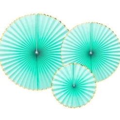 Mint Green & Gold Paper Fans (3Pk)<Party Delights Hot