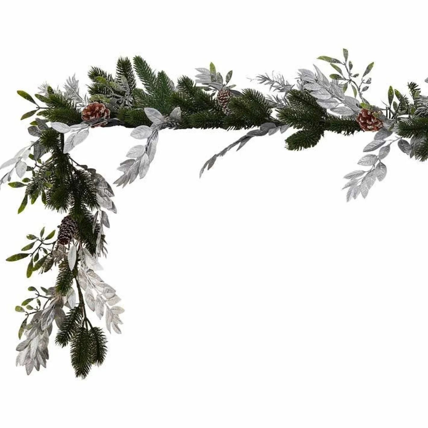 Mistletoe, Pine Cones & Silver Foliage Garland - 1.8M<Party Delights Discount