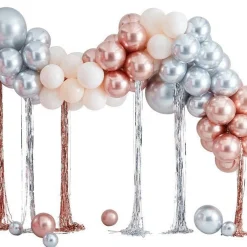 Mixed Metallics Balloon Arch With Streamers - 95 Balloons<Party Delights New