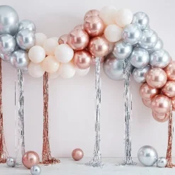 Mixed Metallics Balloon Arch With Streamers - 95 Balloons<Party Delights New