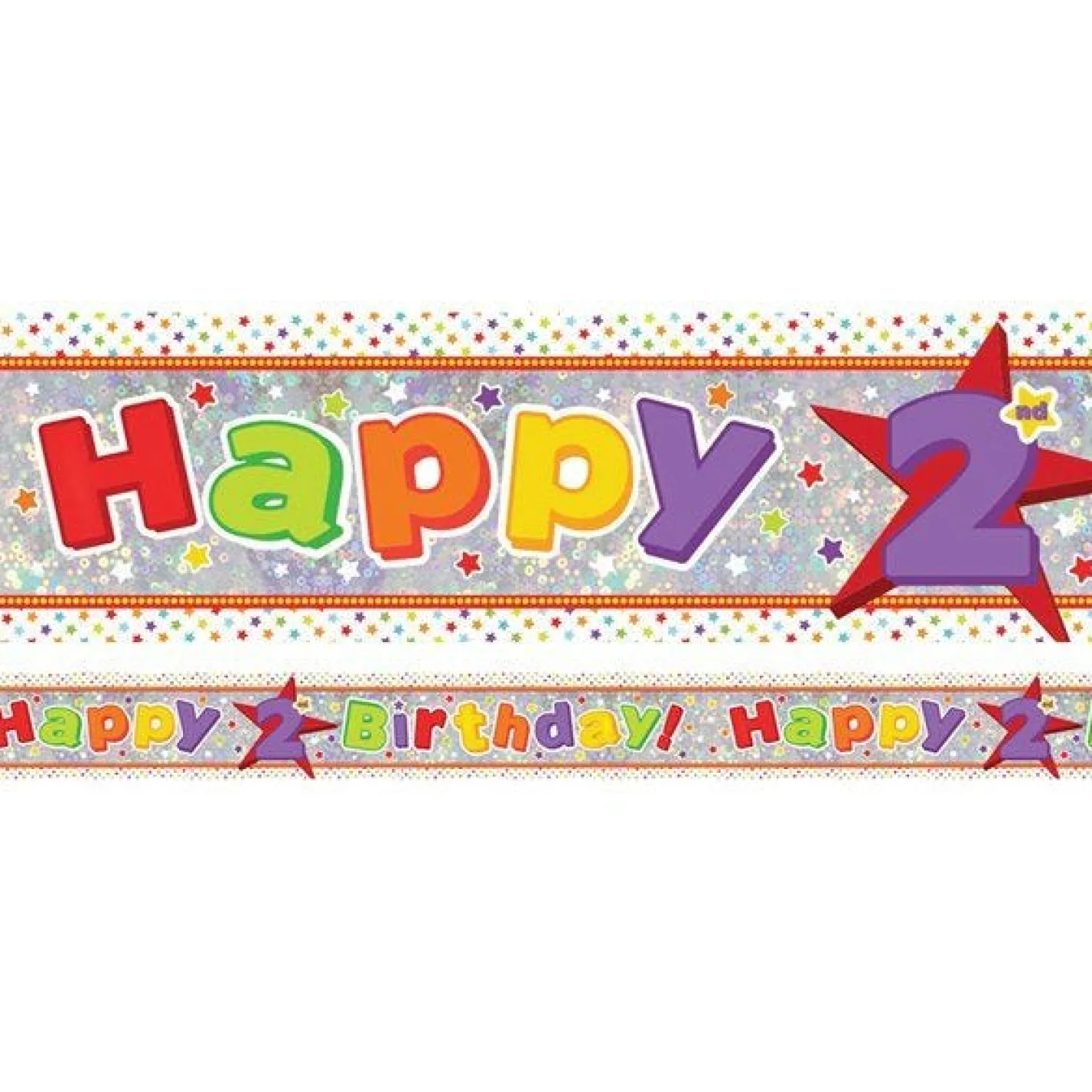Multi Coloured 'Happy 2Nd Birthday' Holographic Foil Banner - 2.7M<Party Delights Sale