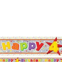 Multi Coloured 'Happy 4Th Birthday' Holographic Foil Banner - 2.7M<Party Delights Online