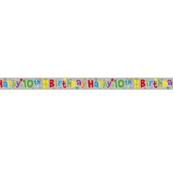 Multi Coloured 'Happy 10Th Birthday' Holographic Foil Banner - 2.6M<Party Delights Online