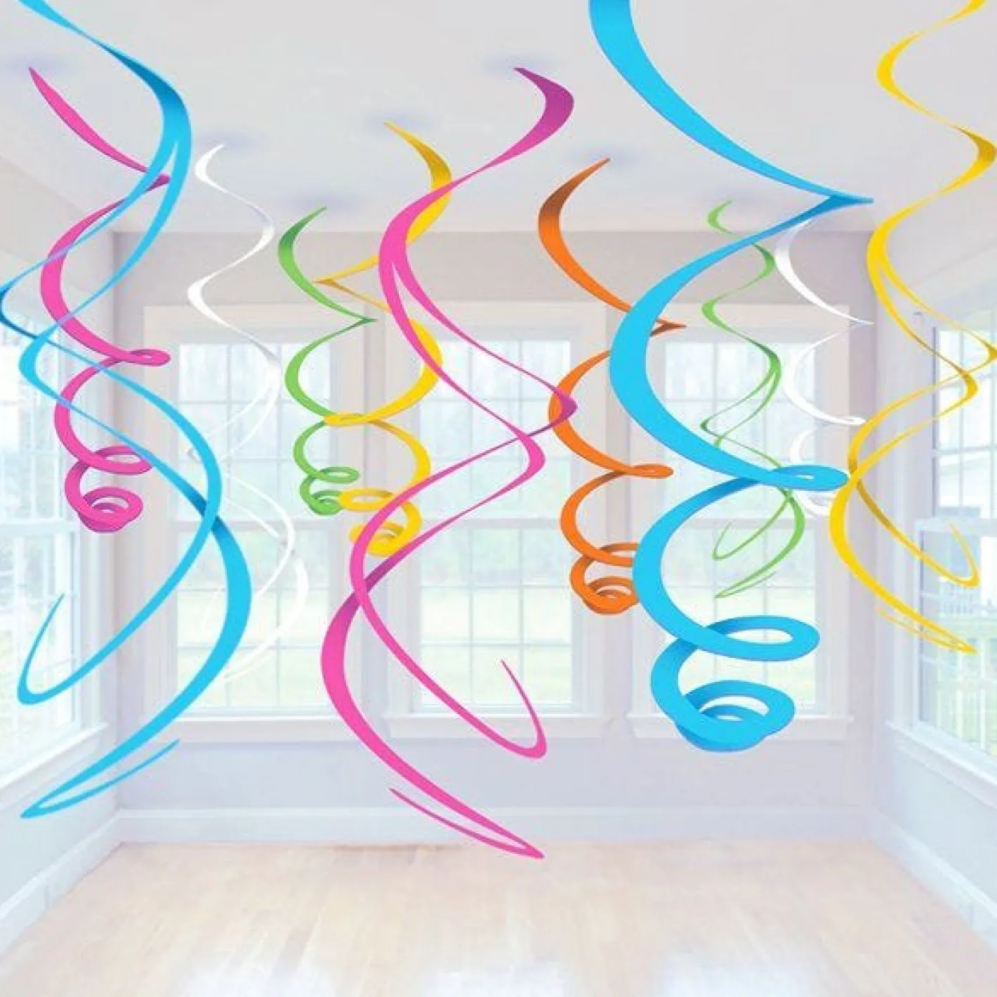 Multicoloured Hanging Swirls Decoration - 55Cm (12Pk)<Party Delights New
