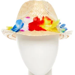 Natural Straw Hat With Flower Band<Party Delights New