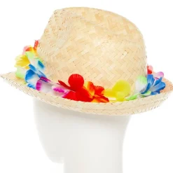 Natural Straw Hat With Flower Band<Party Delights New