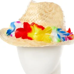 Natural Straw Hat With Flower Band<Party Delights New