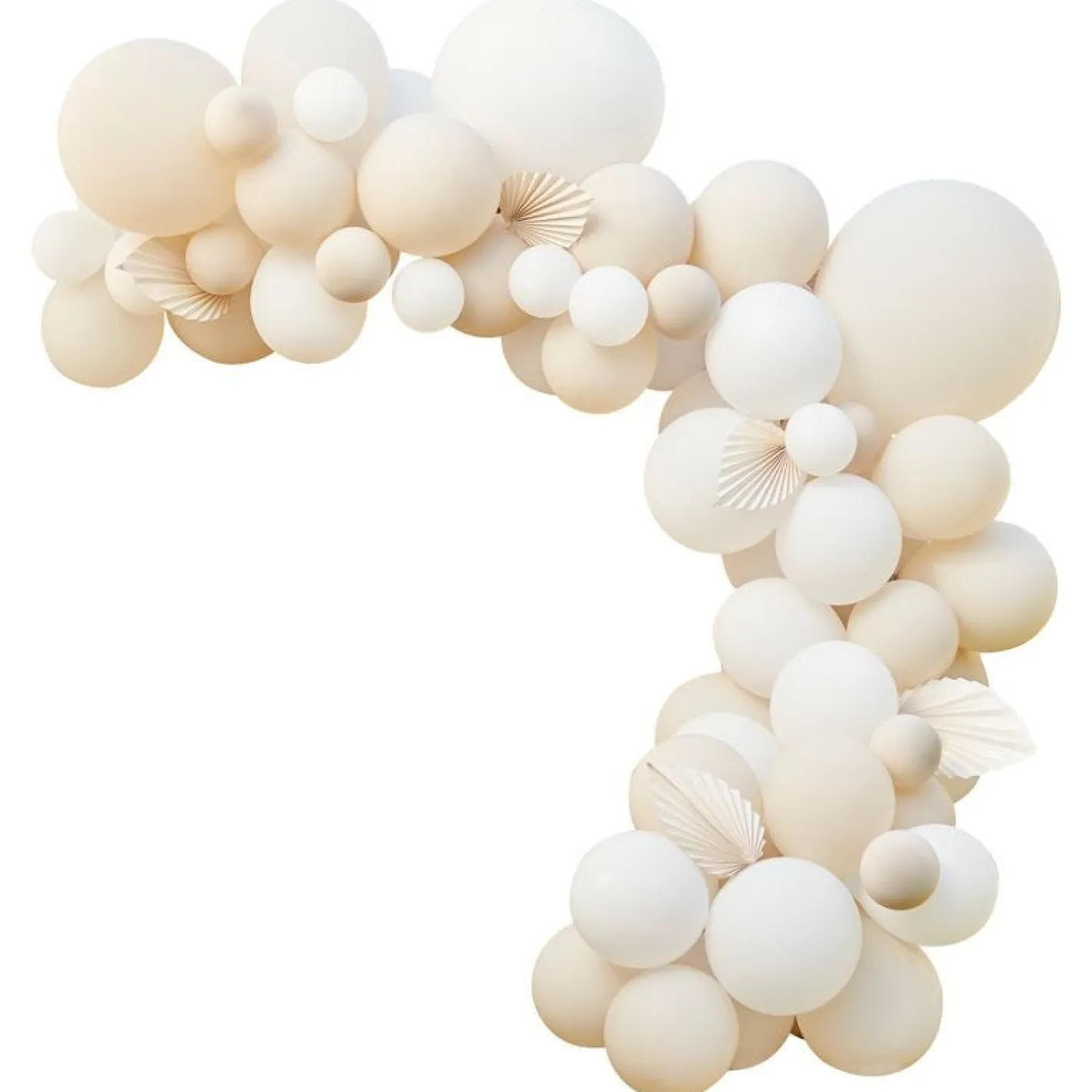 Nude & White Balloon Arch With Paper Fans - 80 Balloons<Party Delights Best