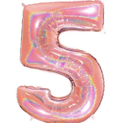 Number 5 Glitter Rose Gold Foil Balloon - 40"<Party Delights Sale