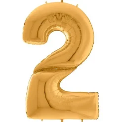 Number 2 Gold Foil Balloon - 64"<Party Delights Sale
