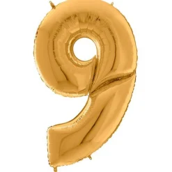 Number 9 Gold Foil Balloon - 64"<Party Delights Discount