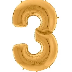 Number 3 Gold Foil Balloon - 64"<Party Delights Outlet