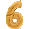 Number 6 Gold Foil Balloon - 64"<Party Delights Clearance